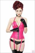 TIFT - Redhead Susan Coffey in black &amp; pink latex. 