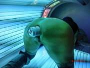 Energy Drink in ass in a tanning bed