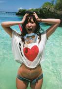 Strawberry t-shirt, Asian beauty goes for a swim with her clothes On