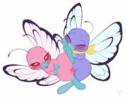 Ash's Butterfree [M] mating with the pink Butterfree [F]