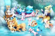 All [F] Various Pokémon and other franchise characters in a hot spring