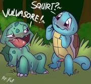 Squirtle [M] and Bulbasaur [F] having a punny time