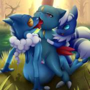 Frogadier [M] Sneasel [F] and Meowstic [M] playing games