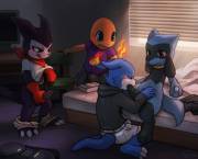 All [M]. Riolu and Charmander hanging out with their Digimon buddies.