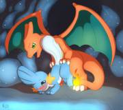Not so small, huh? Mudkip [M] and Charizard [M]