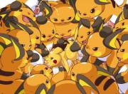An orgy of Raichus [M] on one poor Pikachu [F]
