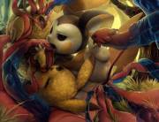 Pikachu [F] and Emolga [F] in a tentacle orgy