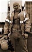 Hairy chest construction worker