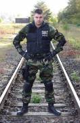 Posing in SWAT gear