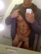 In an Airplane. Come join me in the bathroom