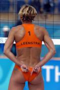 Dutch beach volleybal players Marrit Leenstra and Rebekka Kadijk at the Olympic Games in Athens 2004