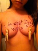 [X-post /r/GWBodyWriting] Daddy told her to clamp her nipples...