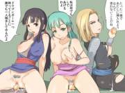 Chi Chi, Bulma, and 18 take a picture together
