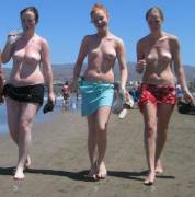 Three average girls on the beach