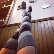 Grey Striped thigh highs