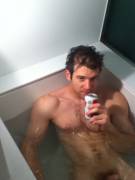 Colby Keller Sipping Beer in the Bath