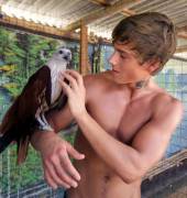 Kevin Warhol with a falcon