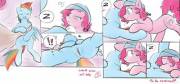 Pinkie Pie finds it hard to resist the taste of Rainbow Dash [F/F] (artist: cobalt snow)