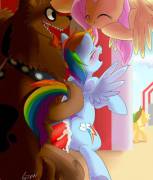 Isn't this fun, Rainbow Dash? [Fluttershy][M/F][orthros double penetration] (artist: sion)