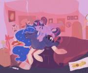 Alicorn Twilight gives Princess Luna a very nice massage [F/F] (artists: pixelflutter, red note)