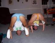 2 girls upside down