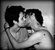 black and white kissing
