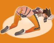 Tracer playing with some anal beads. Rather large anal beads... (lutzbay) [Overwatch]