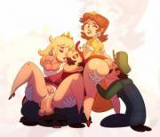 Mario and Luigi getting it on with Peach and Daisy (risketcher-art)