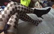For all the leg men out there - gf showing off beautiful checkered stockings