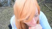 Redhead cummed on in the woods