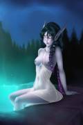 A night elf, bathing in the Moonwell (Rishnea)