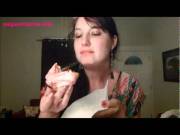 Girl eats donut with seductive sounds