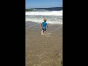 My two year old cousin has zero fear of the ocean. Here is him 'catching waves'