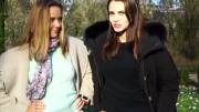 Two cute girls flashing and jilling together in the park [GIF]