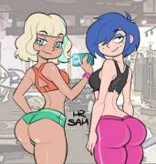 Jackie Lynn Thomas and Marie Kanker taking a workout selfie (Mr Sam) [Star Vs. The Forces of Evil, Ed Edd n Eddy]