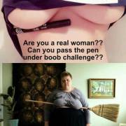 A witch takes the pen under boob challenge to new heights.