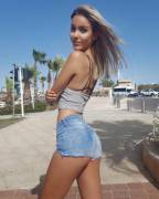 Maria Domark looks great in jean shorts