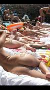 Group of girls tanning