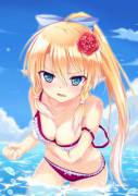 Blonde tsundere, beach fun