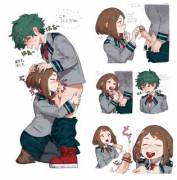 Uraraka gives Midoriya a blowjob