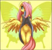 Fluttershy hoisting up her dress (artist: atryl)