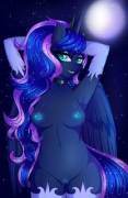 Princess Luna in her natural element (artist: FluffyMaiden)