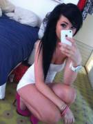 Black hair and a white dress