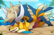 Floatzel &amp; Samurott on the beach [Blitzdrachin]