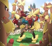 Lucario and a horde of Lopunny [Kivwolf]