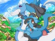 Lucario, Riolu, and Dragonair in a Fun Threesome [Tricksta]