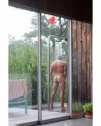 Showering on the back porch