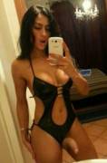 Shemale Selfie in black lingerie