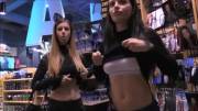 Models having fun in a store