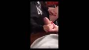 2 friends jerking his huge dick at hairdresser, hairdresser watches